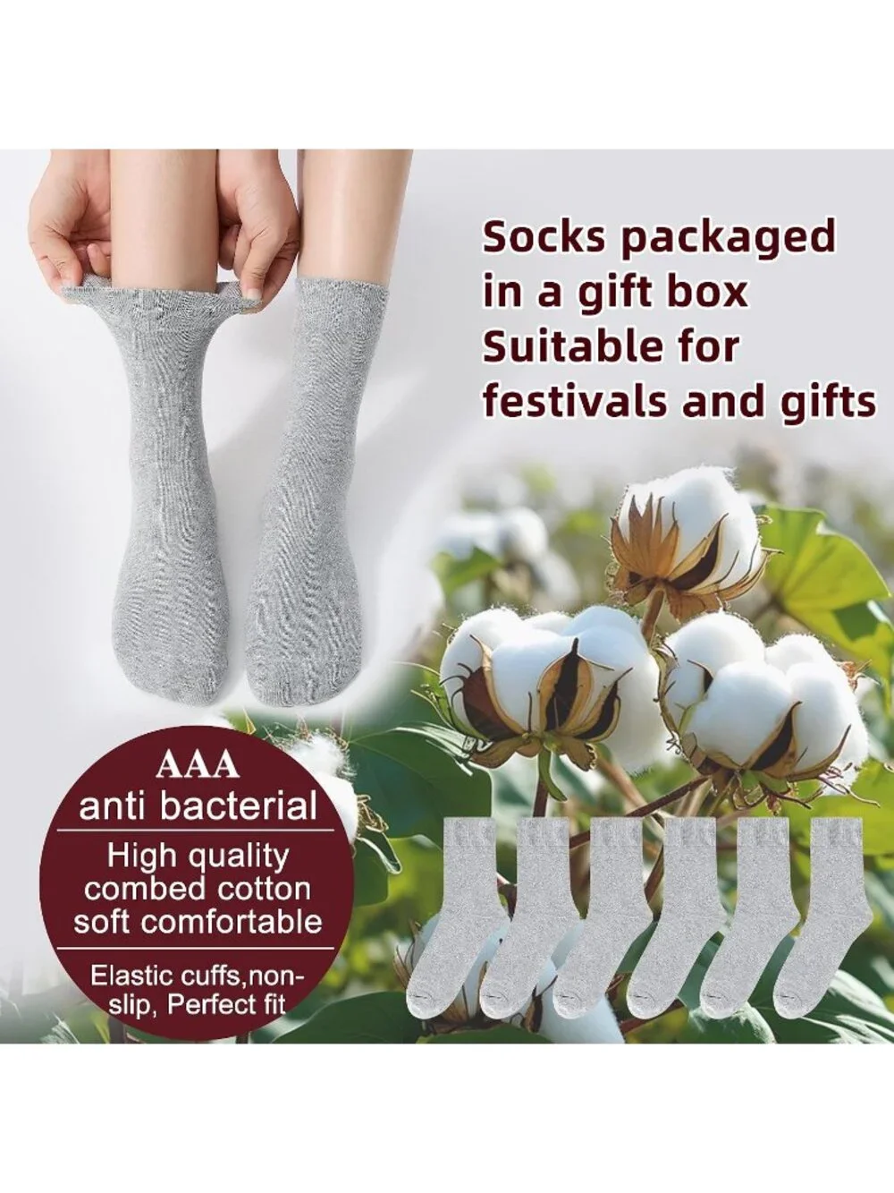 🧦Women's Dark Grey 6 Pairs Thin Above Ankle Socks Cotton Crew Socks